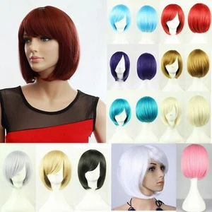 Womens Short 30cm Straight Synthetic BOB Wigs w Side Bangs Cosplay Costume Party - Picture 1 of 17