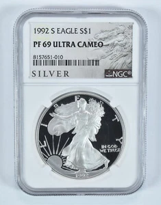 1992-S American Silver Eagle PF69 UCAM NGC Silver Label - Picture 1 of 5