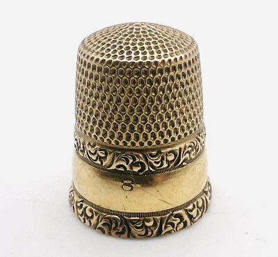 Antiguo dedal de costura de diseño floral victoriano hermoso de oro amarillo de 10-14K #8 Foto 1 de 4