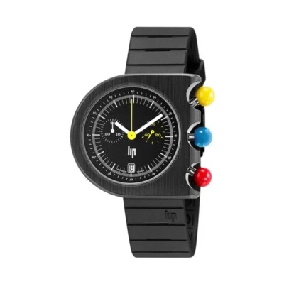 Часы наручные хронограф циферблат Lip Mach 2000 670080 мужские черные резиновые ремешки 42 мм - Изображение 1 из 4