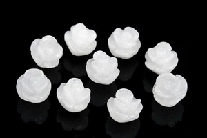 5 Pcs White Jade Rose Carved Beads Grade AAA Natural Gemstone Beads 8/10/14MM - Picture 1 of 6