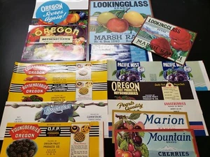 ORIGINAL LOT 14 OREGON VINTAGE FRUIT BOX CRATE LABELS VINTAGE CAN APPLE BERRY - Picture 1 of 8
