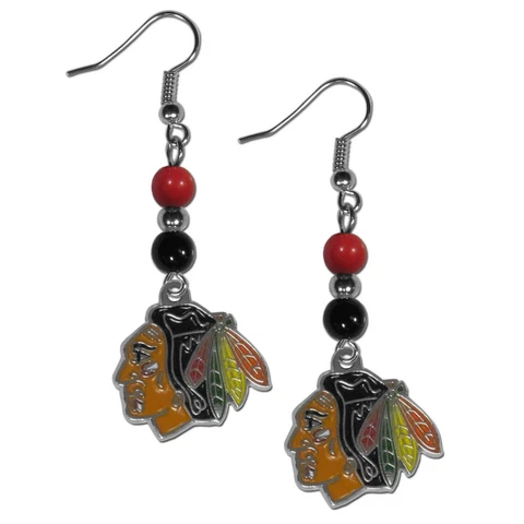 Chicago Blackhawks Dangle Earrings (Fan Bead) NHL Licensed Hockey Jewelry Cover