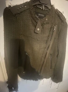 Zara Women Khaki Biker Material Jacket Size Extra Small Bnwt - Picture 1 of 4