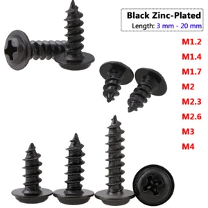Self-Tapping Sheet Metal Screws Phillips Flange Pan Head M1-M4 Zinc Plated Black - Picture 1 of 7