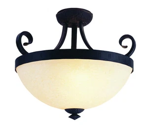 Weathered Bronze And Amber Stone Glass Semi Flush Ceiling Light $357 - Picture 1 of 1
