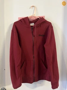HURLEY MENS LARGE 16085 BURGANDY RED HOODIE ZIP UP BACK LOGO ON REAR - Picture 1 of 5
