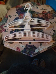 2 Vintage Plastic Large Hollow Coat Hangers For Jumpers Sweaters Pink Plastic - Picture 1 of 8