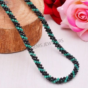 Natural Black Spinel Hand Woven Beaded Necklace, 2mm Micro Faceted Black Spinel - Picture 1 of 5