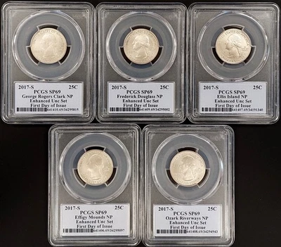 2017 S Five Piece ATB Enhanced Finish Quarter Set all FDOI, SP 69 by PCGS! - Image 1 of 4