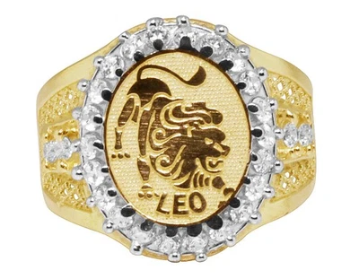 Anillo Pinky Diseñador Zodiaco Leo León Diamante Laboratorio Oro Amarillo 10K Real Para Hombre Foto 1 de 3