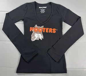 Hooters Girl Authentic Black Long Sleeve Stretchy Uniform Top Shirt Size XXS - Picture 1 of 13