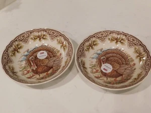 Victorian English Pottery set of 2 Thanksgiving turkey soup salad bowls England - Picture 1 of 6