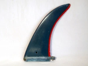 Vintage Blue w/ Red Trim Fiberglass Longboard Fin 10", Full Length 11" - Bild 1 von 9