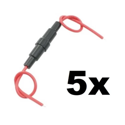 5x Suporte de Fusível de Vidro Parafuso Pequeno Em Linha Redondo Circular Com Fio AGC 5x20mm Preto - Imagem 1 de 4