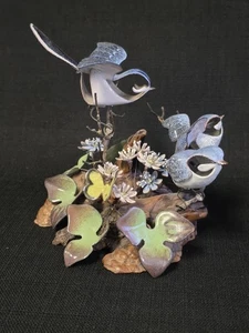 Norman Brumm Enamel On Copper Blue Bird And Floral On Burl Wood Sculpture - Picture 1 of 14