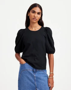 Camiseta MADEWELL Manga Abullonada Mujer M Negra Preppy Informal 100% Algodón Nueva - Imagen 1 de 12