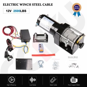 12V Electric Recovery Winch 2500lb Truck SUV Steel Cable Wireless Remote Control - Picture 1 of 12