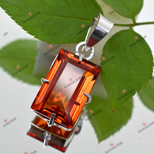 VETEMENTS Ciondolo Zaffiro Arancione Certificato 39 05 CT Taglio Smeraldo in Argento 925 Massiccio