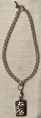 Lia Sophia Flowerbox Slide Pendant Rectangle Inlaid Pearl Flower Silver Necklace - Image 1 of 4