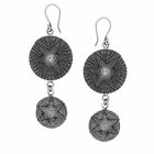 Pure Silver Earrings Hill Tribe Double Disc Spiral Star Motif - 81Stgeneration