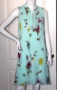 *122 DKNY pleated tie front sleeveless floral shift dress Sz 10 $139 - Picture 1 of 6