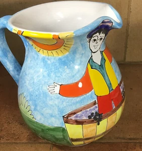 Jarra de cerámica pintada a mano arte popular Stomper de uva firmada por Italia NINO PARRUCCA - Imagen 1 de 8