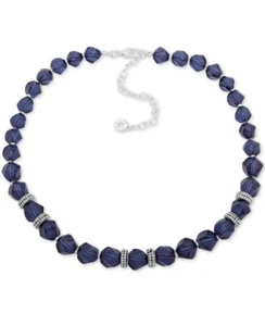 $42 Anne Klein faceted Bead & Crystal blue collar Necklace #1 - Picture 1 of 6
