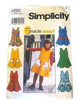 Simplicity 8295 Girls Jumper Dress Pattern Size 2–3–4 UNCUT Vintage Appliqués - Image 1 of 4
