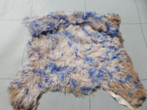 sheepskin leather hide Electric Blue Dappled Cream Toscana Long Curly Hair