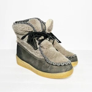 Vintage Snowland Kunstfell Sherpa-Futter grau hellbraun Größe 8 Damen Schneestiefel " - Bild 1 von 5