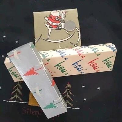 Vintage Lot 3 Small Christmas Gift Boxes SANTA Deer Trees Department Store Box - Image 1 of 4