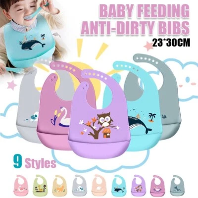 Baby Feeding Bib Apron Smock Silicon Waterproof Easy Clean 0-6 Toddler Kid Pouch - image 1 of 4