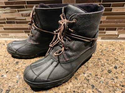 Женские черные кожаные сапоги Sperry на танкетке для морской воды размер 8 - Изображение 1 из 4