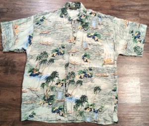 Vintage Monzini Collection Asian Seas And Ships Hawaiian Shirt Size Medium - Picture 1 of 10