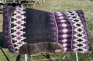 Lightly used purple /black wool cutter style Western saddle pad w/fleece 34 X 36