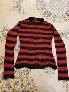 Tripp NYC Medium Black Red Striped Sweater Distressed Punk Vaudeville Daang Goth - Picture 1 of 10
