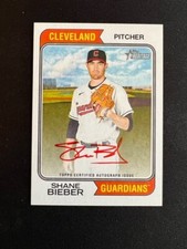 2023 Topps Heritage Shane Bieber Real One Special Edition Auto Red Ink /74