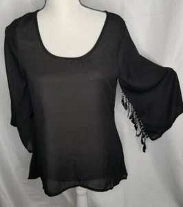 Forgend Grace top donna trasparente frange slvs nero sexy gotico elegante taglia SMALL  - Foto 1 di 4