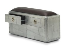 Aviador De Alumínio E Couro coberto duas gaveta Banco Com Estofado