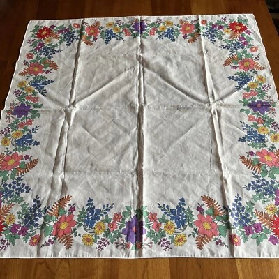 "Bufanda cuadrada vintage blanca floral mezcla de algodón lino Brenda Hollon 35"" Japón" Foto 1 de 4