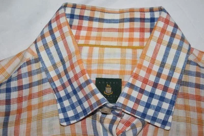 ROBERT TALBOTT Men’s L Orange Blue Linen Long Sleeve Shirt Classic Fit - Image 1 of 4