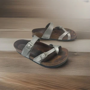 Sandalias Birkenstock Mayari para mujer talla 39 8,5 metalizadas plateadas cuero corcho - Imagen 1 de 8
