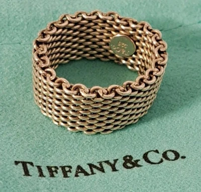 Tiffany & Co. 925 пробы сетки SOMERSET кольцо группы размер 9 с войлочной сумкой - Изображение 1 из 4