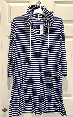 Paño de rizo grande Lands' End para mujer azul marino blanco a rayas para nadar 14-16 Foto 1 de 4