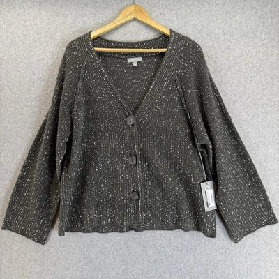 Habitat Sweater Gray Tweed Cardigan Sweater V Neck Chunky Knit Size Large NWT - Image 1 of 4