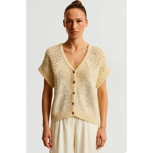 Peserico Open Weave Short Sleeve Cardigan Sweater Quiet Luxury Old Money M/L - Picture 1 of 9