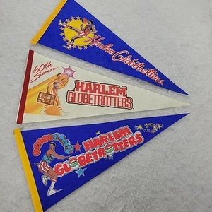 Vintage Lotto 3 Harlem Globetrotters Feltro Pennant Bandiera 60° Stagione Blu - Foto 1 di 23