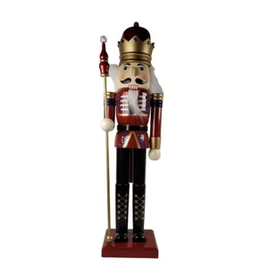 Christmas Nutcracker King With Staff  Hand Painted Wood Large Heavy 26" Tall - Picture 1 of 7