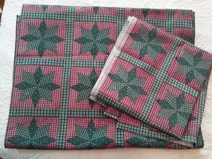 Vtg 1980s Cotton Cheater Quilt Fabric Classic Burgundy Hunter Green Stars 2 Pcs - Picture 1 of 11